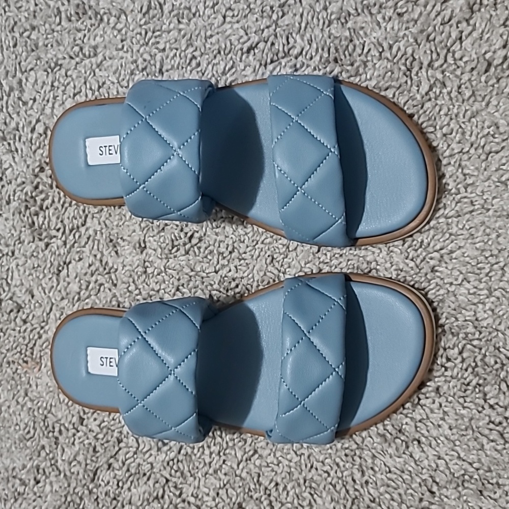 Steve Madden Orsa Faux Leather Quilted Slip On Slides Sandals Shoes 6 Blue